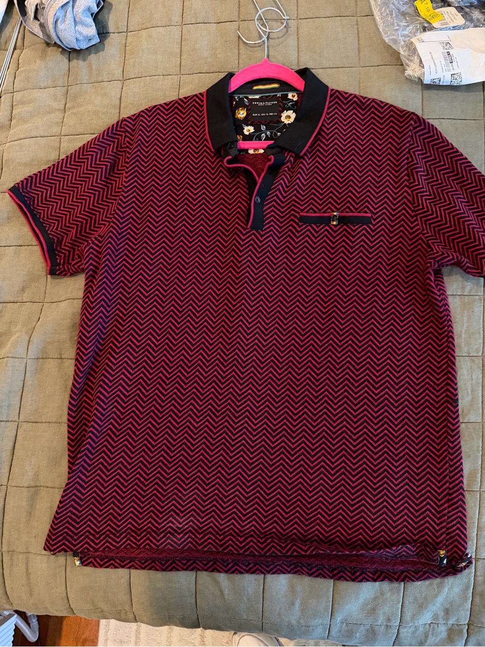 Denim & Flower Men's Burgundy Chevron Polo with Black Trim